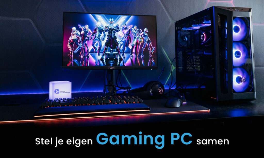 een bureau en daaronder waar staat stel game pc samenstellen